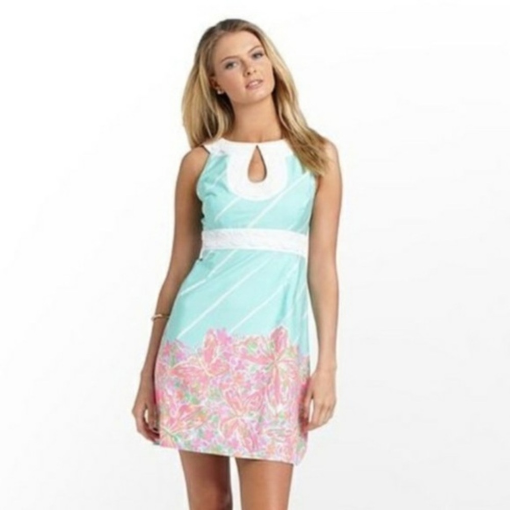 Lilly Pulitzer Fluorescent Candice Crash Landing Sand Bar Blue Dress Size 0